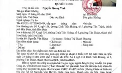 Bắt đối tượng truy nã Nguyễn Quang Vinh sinh năm 2000