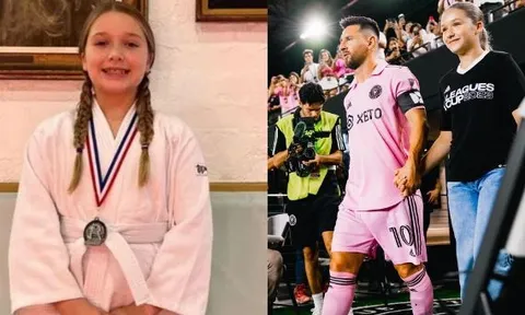 Harper Beckham: Công chúa nhà Becks thành thạo 5 môn thể thao, giành huy chương judo, nắm tay Messi ra sân bóng