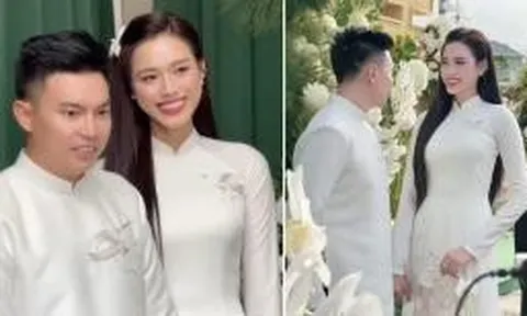 Lộ diện mạo chồng thiếu gia của Hoa hậu Đỗ Thị Hà trong lễ ăn hỏi, đúng chuẩn 'trai tài gái sắc'
