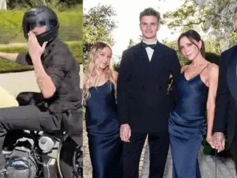 Cậu cả nhà Beckham bị netizen "ném đá" dữ dội: Chạy xe máy bằng 1 tay, hôn gió với vợ mà không thèm nhìn đường!