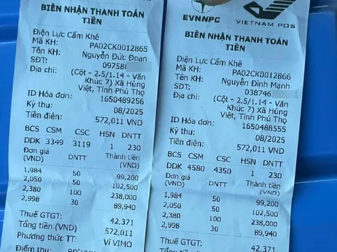 Vụ hóa đơn tiền điện của 2 gia đình bố và con trai giống hệt nhau ở Phú Thọ: Đã có kết quả kiểm tra