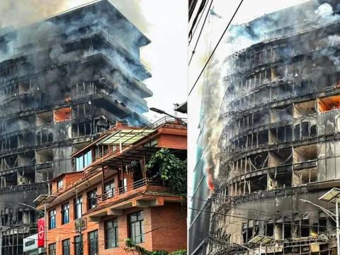 Làn sóng biểu tình ở Nepal: Khách sạn 5 sao Hilton sừng sững một thời bị thiêu rụi