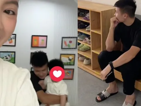 Quang Hải - Chu Thanh Huyền thấp thỏm ngoài cửa lớp ngày đầu bé Lido đi học