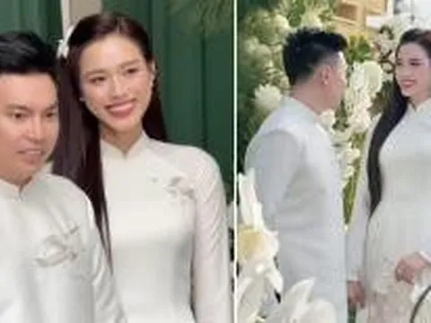 Lộ diện mạo chồng thiếu gia của Hoa hậu Đỗ Thị Hà trong lễ ăn hỏi, đúng chuẩn 'trai tài gái sắc'