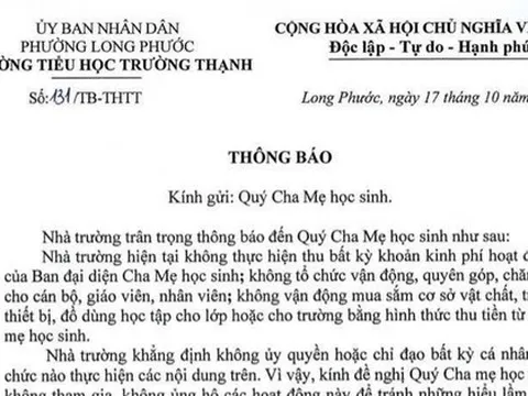 Trường học ở TP HCM ra thông báo "lạ" của sau khi phụ huynh vận động thu sai quy định