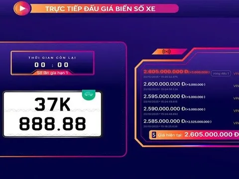 Biển số ngũ quý 8 tỉnh Nghệ An trúng đấu giá hơn 2,6 tỷ đồng
