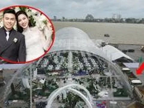 Hàng loạt xe tải vừa được điều động chắn quanh rạp cưới của Hoa hậu Đỗ Thị Hà và chồng thiếu gia, chuyện gì đã xảy ra?