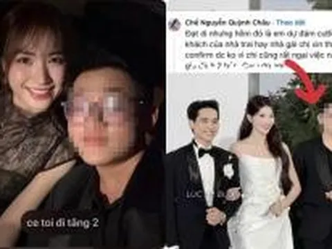 Một thanh niên lạ mặt trà trộn vào đám cưới Á hậu Quỳnh Châu, hồn nhiên chụp ảnh với cô dâu chú rể để khoe