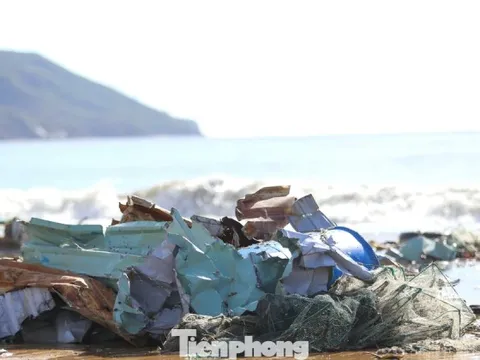 Bãi biển Quy Nhơn ngập rác sau bão số 13