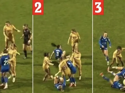 Nữ cầu thủ nhận thẻ đỏ và bão phẫn nộ vì vật ngã đối thủ bằng đòn kẹp cổ kiểu judo, cả SVĐ sốc nặng